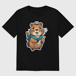 Женская футболка оверсайз Счастливая капибара