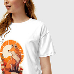 Футболка оверсайз женская Лиса и солнце в японском стиле, цвет: белый — фото 2