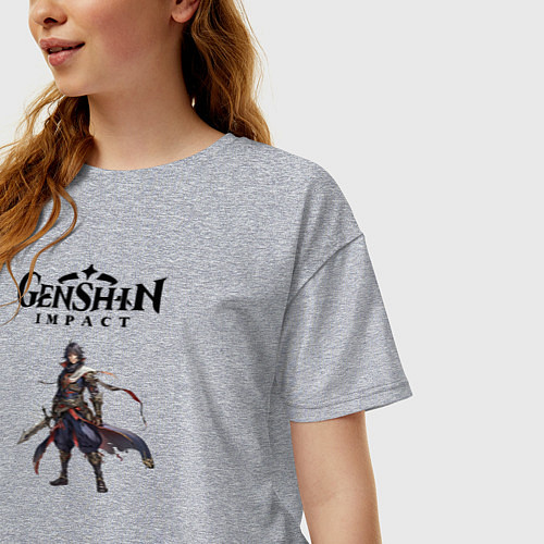 Женская футболка оверсайз Косплей Genshin impact boy / Меланж – фото 3