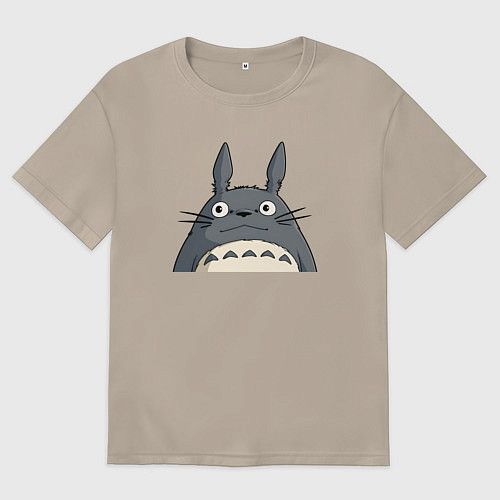 Женская футболка оверсайз Выглядывающий тоторо / Миндальный – фото 1