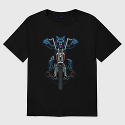 Футболка оверсайз женская Волк байкер, цвет: черный