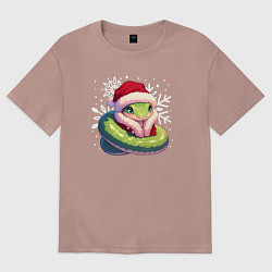 Футболка оверсайз женская Маленькая зелёная змейка, цвет: пыльно-розовый