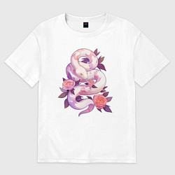 Футболка оверсайз женская Классная змея в розах, цвет: белый