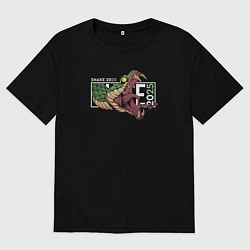 Футболка оверсайз женская Символ года 2025 зелёная змея, цвет: черный