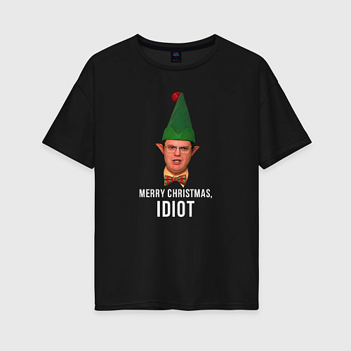 Женская футболка оверсайз Merry Christmas idiot / Черный – фото 1