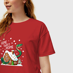 Футболка оверсайз женская Змея - пряничный дом, цвет: красный — фото 2