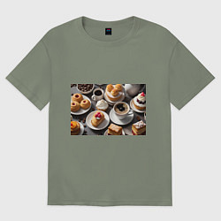 Футболка оверсайз женская Кофе и пирожные, цвет: авокадо