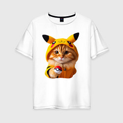 Футболка оверсайз женская Рыжий котёнок покемон - нейроарт, цвет: белый
