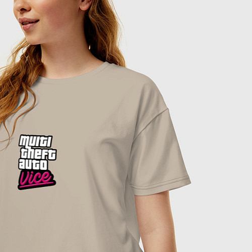 Женская футболка оверсайз GTA vice city game logo / Миндальный – фото 3