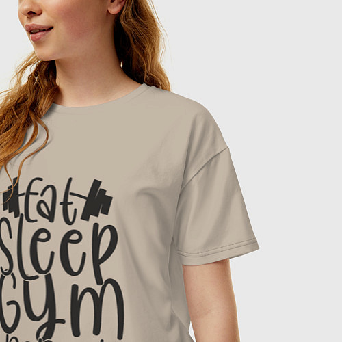 Женская футболка оверсайз Eat sleep gym / Миндальный – фото 3
