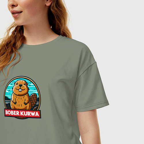 Женская футболка оверсайз Бобер и надпись / Авокадо – фото 3