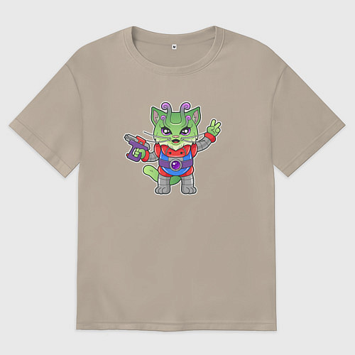 Женская футболка оверсайз Кот инопланетянин / Миндальный – фото 1