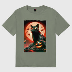 Футболка оверсайз женская Стимпанк кот в очках - нейроарт, цвет: авокадо