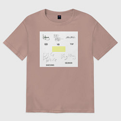 Футболка оверсайз женская Big bang подписи участников, цвет: пыльно-розовый