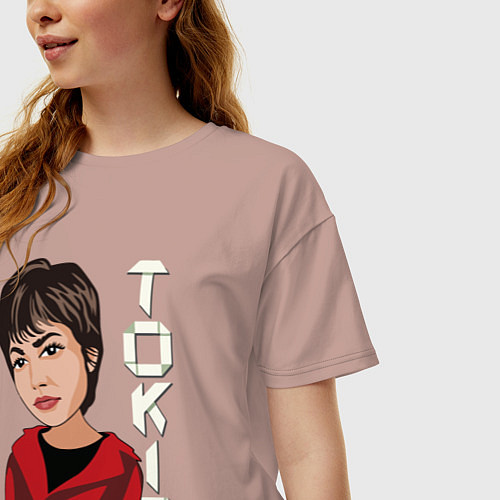 Женская футболка оверсайз Tokio - money heist / Пыльно-розовый – фото 3