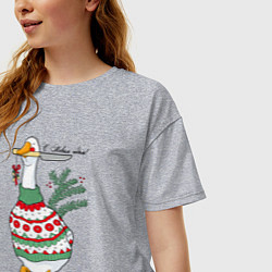 Футболка оверсайз женская Гусь новогодний с ножом, цвет: меланж — фото 2
