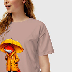 Футболка оверсайз женская Рыба в желтом плаще, цвет: пыльно-розовый — фото 2