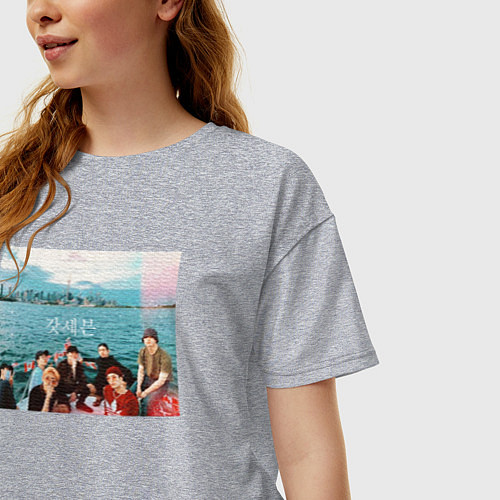 Женская футболка оверсайз Got7 на фоне сеула / Меланж – фото 3