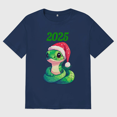 Женская футболка оверсайз Зеленая змейка 2025 год / Тёмно-синий – фото 1