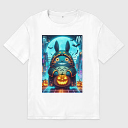 Женская футболка оверсайз Тоторо держит тыкву - хэллоуин