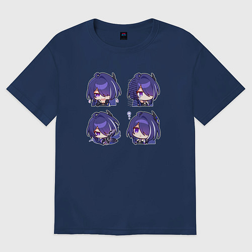 Женская футболка оверсайз Ахерон стикеры / Тёмно-синий – фото 1