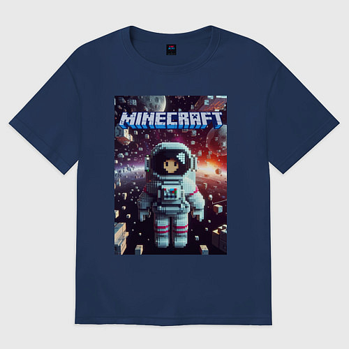 Женская футболка оверсайз Брюнетка в космосе - Майнкрафт фантазия / Тёмно-синий – фото 1