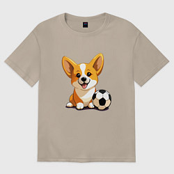 Женская футболка оверсайз Корги с футбольным мячом