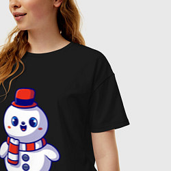 Футболка оверсайз женская Милый снеговик, цвет: черный — фото 2