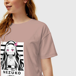 Футболка оверсайз женская Nezuko girl hunter one, цвет: пыльно-розовый — фото 2