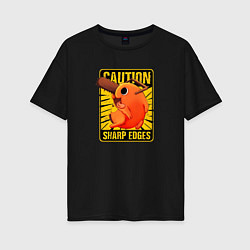 Футболка оверсайз женская Caution pochito black vinyl, цвет: черный