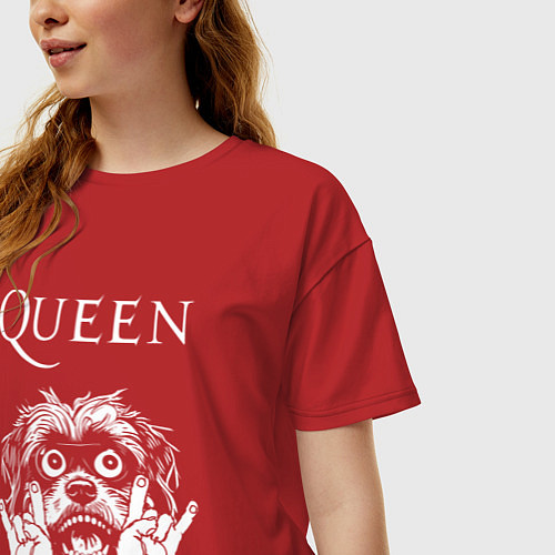 Женская футболка оверсайз Queen rock dog / Красный – фото 3