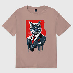 Футболка оверсайз женская Кот джентльмен с голубыми глазами - мем, цвет: пыльно-розовый
