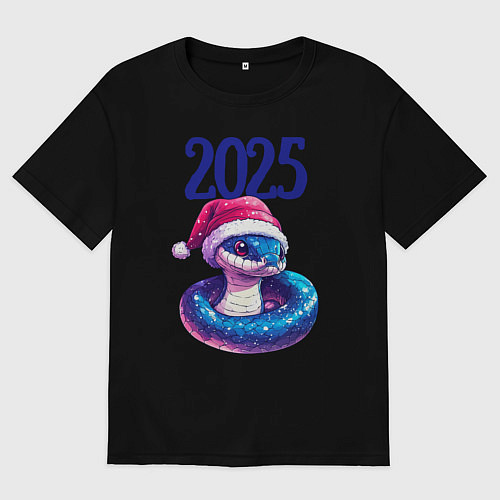Женская футболка оверсайз Новогодняя синяя змея 2025 / Черный – фото 1