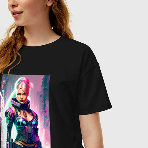 Женская футболка оверсайз Cool cyberpunk Barbie - ai art fantasy / Черный – фото 3