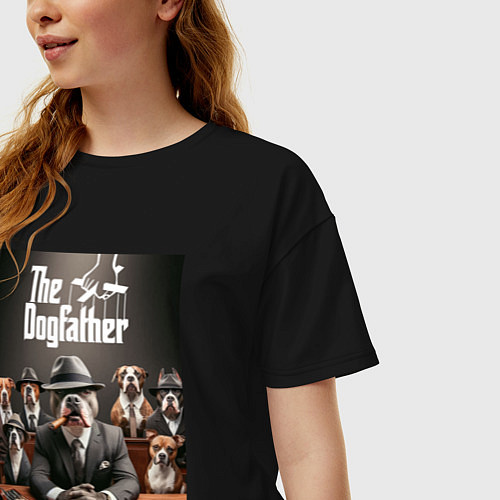 Женская футболка оверсайз Dog Corleone and his mafia / Черный – фото 3