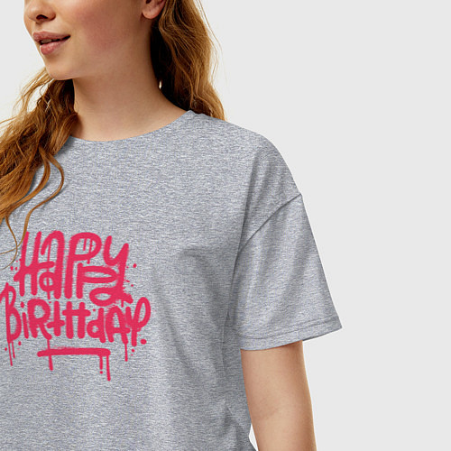 Женская футболка оверсайз Поздравляю с днём рождения / Меланж – фото 3