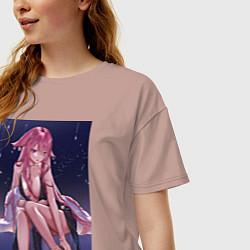Футболка оверсайз женская Геншин Яэ Мико, цвет: пыльно-розовый — фото 2
