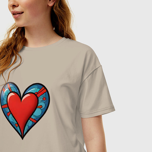 Женская футболка оверсайз Сердечко любовь / Миндальный – фото 3