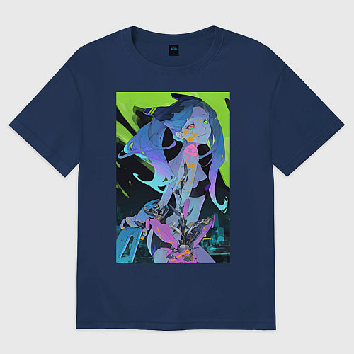 Женская футболка оверсайз Киберпанк Люсина Кусинада / Тёмно-синий – фото 1