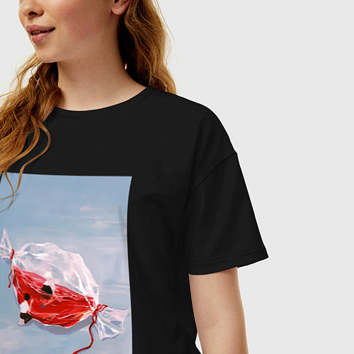Женская футболка оверсайз Евангелион Синдзи Икари Рей Аянами / Черный – фото 3