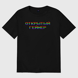 Футболка оверсайз женская Открытый геймер лого, цвет: черный
