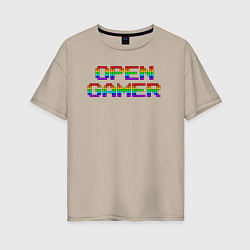 Футболка оверсайз женская Open gamer logo, цвет: миндальный