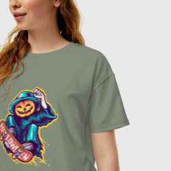 Футболка оверсайз женская Halloween skater, цвет: авокадо — фото 2