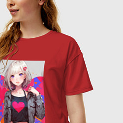 Футболка оверсайз женская Аниме девочка сердце, цвет: красный — фото 2