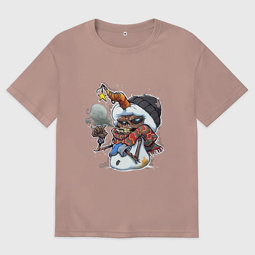 Женская футболка оверсайз Angry snowman / Пыльно-розовый – фото 1