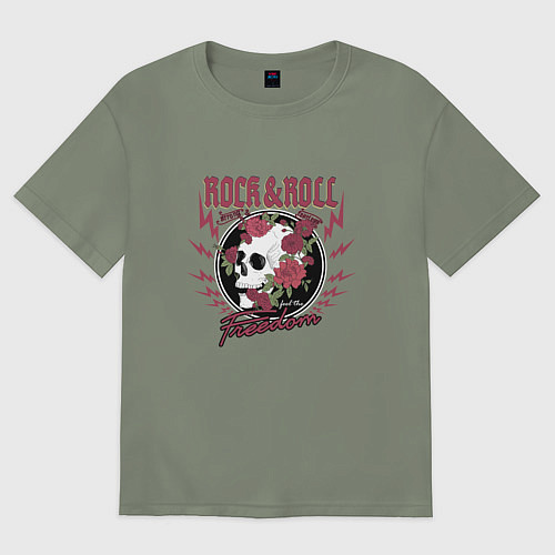 Женская футболка оверсайз Рок н ролл череп и цветы / Авокадо – фото 1