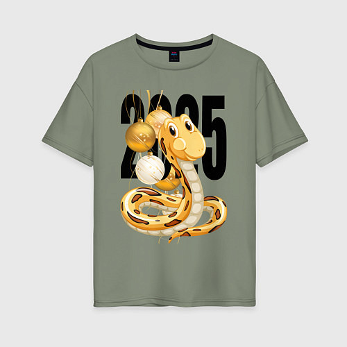 Женская футболка оверсайз 2025 год - змея и елочные шары / Авокадо – фото 1