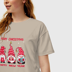 Футболка оверсайз женская Christmas Gnomes, цвет: миндальный — фото 2