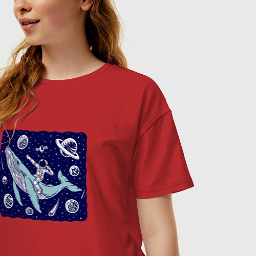 Женская футболка оверсайз Кит и космонавт / Красный – фото 3