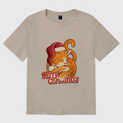 Женская футболка оверсайз Новогодний рыжий котик